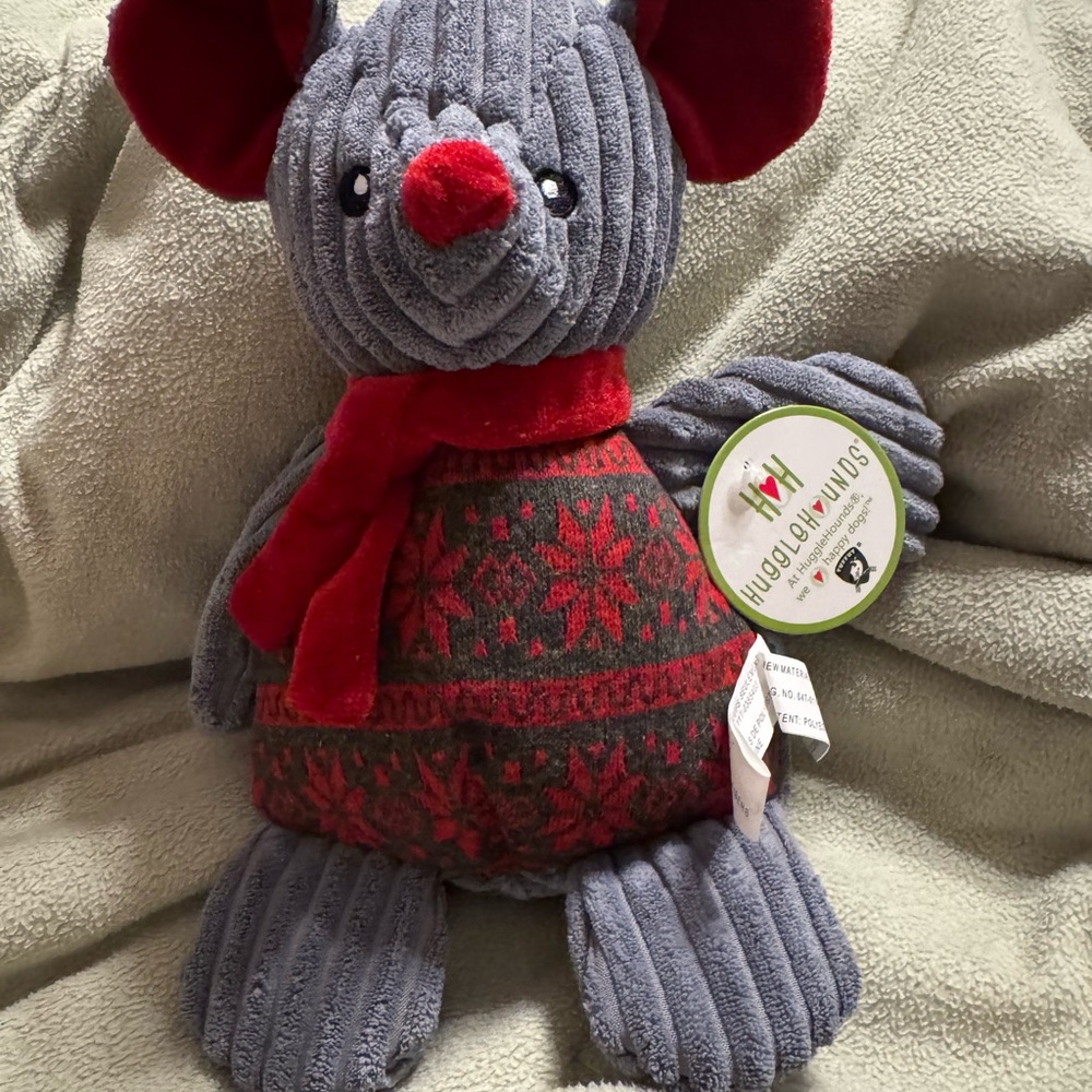 Joules Festive Gray and Red Dog Toy